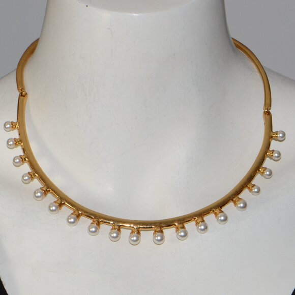 Oscar De La Renta Goldtone Crystal Pearl Collar Necklace